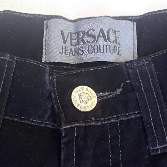 Auc Versace Vintage High Waist Black Velvet Medusa Head jeans - Picture 7 of 15